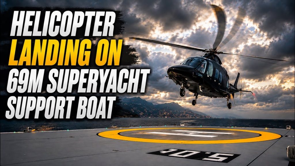 Helicopter Landing on Superyacht support boat GAME CHANGER 🚁 | 69m Damen Yacht